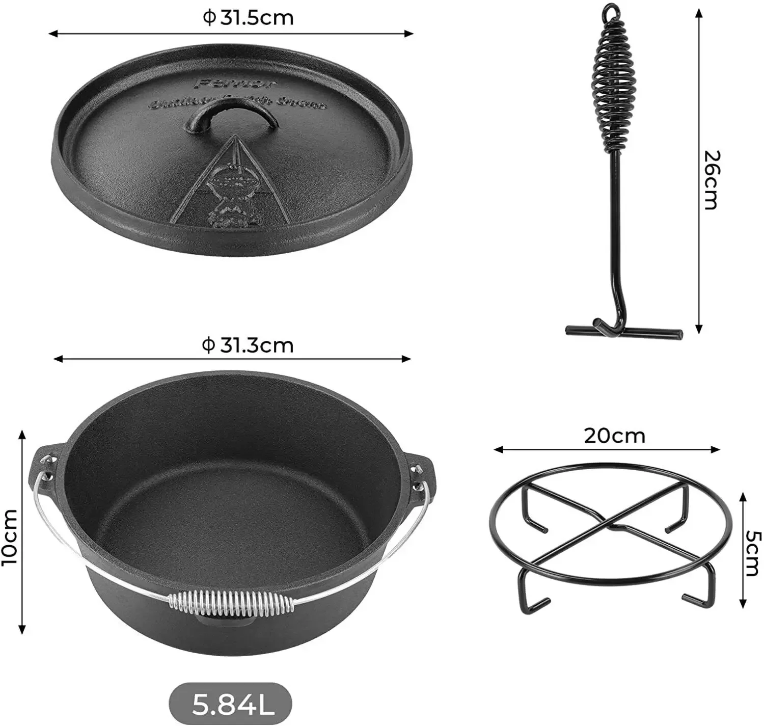 Femor Dutch Oven Cast Iron 5,8 - đánh giá và giá Camp Dutch Oven Cast