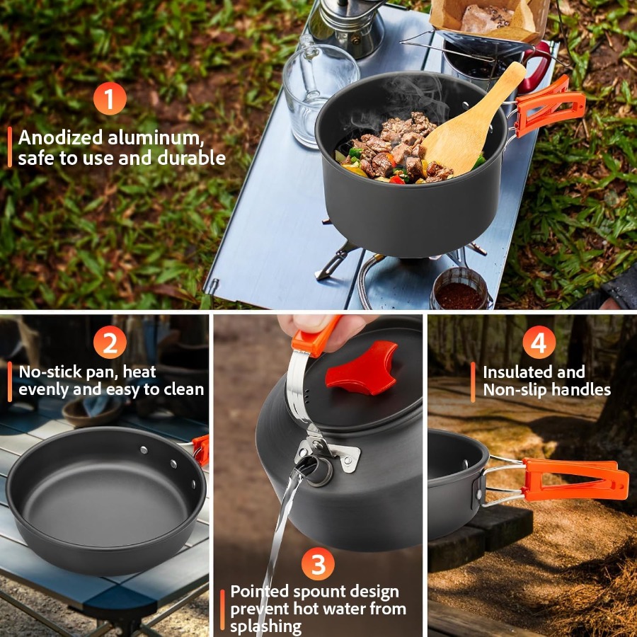 Camping Cookware Set: 35oz Non - đánh giá và giá Camping Hiking Cooking