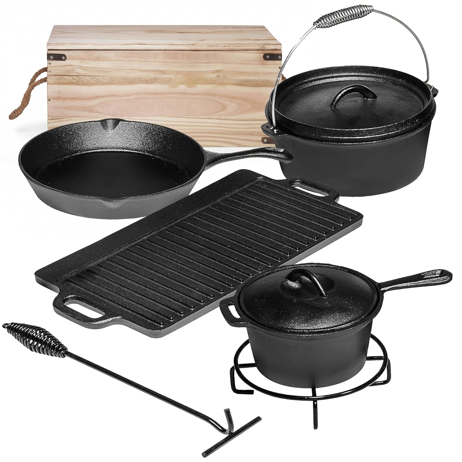 Camping Cooking Set Of 7. Pre  - đánh giá và giá Camp Dutch Oven Cast